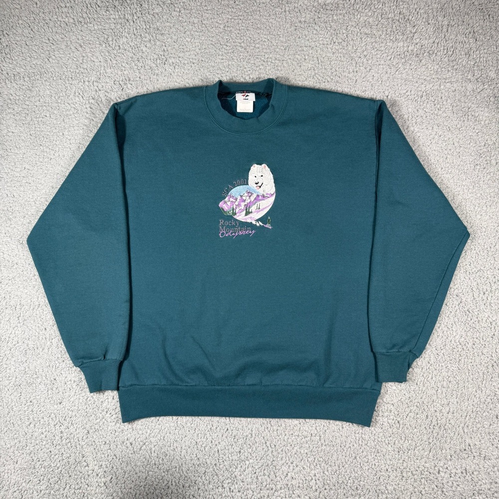 Vintage SCA 2001‎ Rocky Mountain Odyssey Crewneck Size Large Teal Sweatshirt